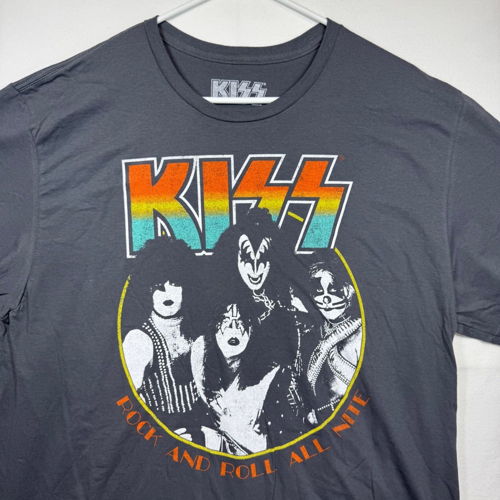 KISS Rock and Roll All Nite Band T-Shirt Graphic Tee Mens Sz XL‎
